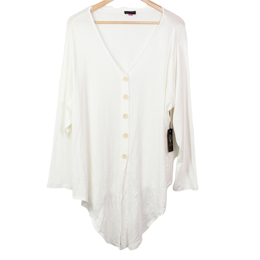 VINCE CAMUTO Ivory Button Front Long Sleeve Tie Front Top Blouse 3X New